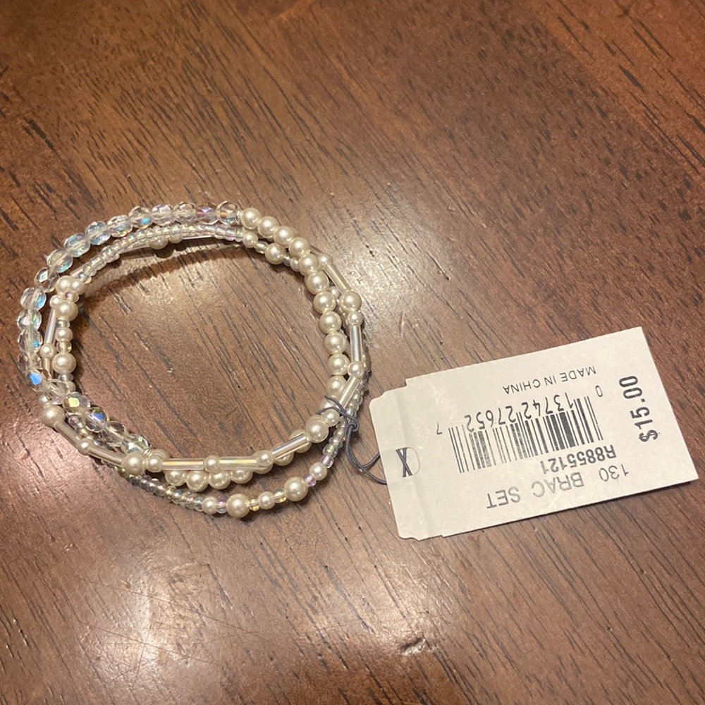 Pearl and crystal elastic bracelet set- Richelieu